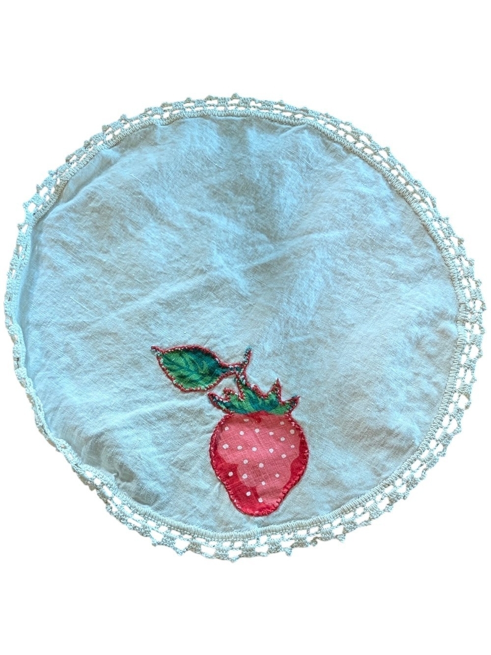 Round Strawberry Appliqué Embroidered Doily